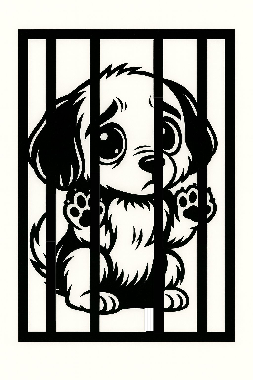Puppy behind prison bars — Puppies Against PedoPaws